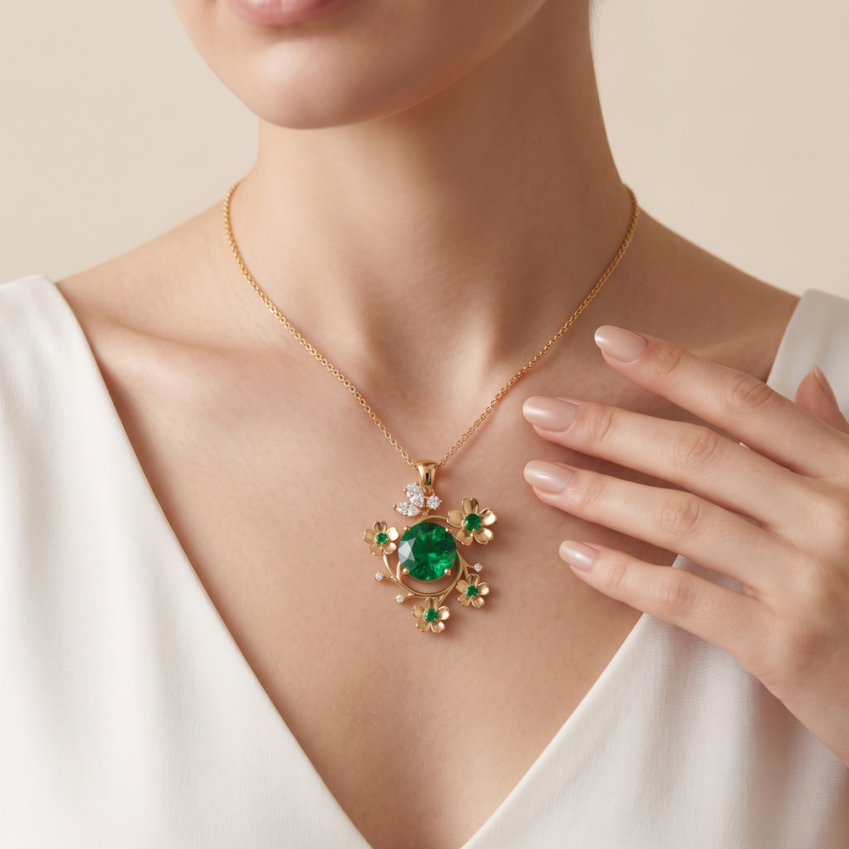 Emerald Floral Cluster Pendant