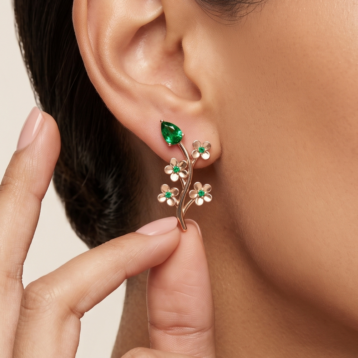 Emerald Floral Vine Ear Climbers