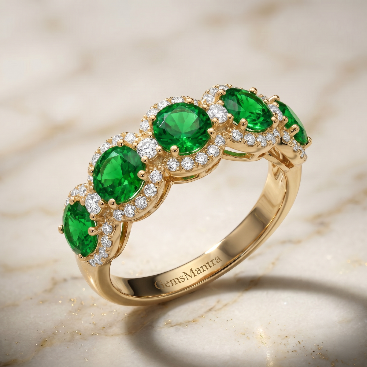 Emerald Harmony Band in Gold Finish