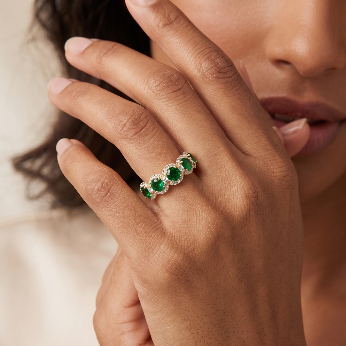 Emerald Harmony Band in Gold Finish