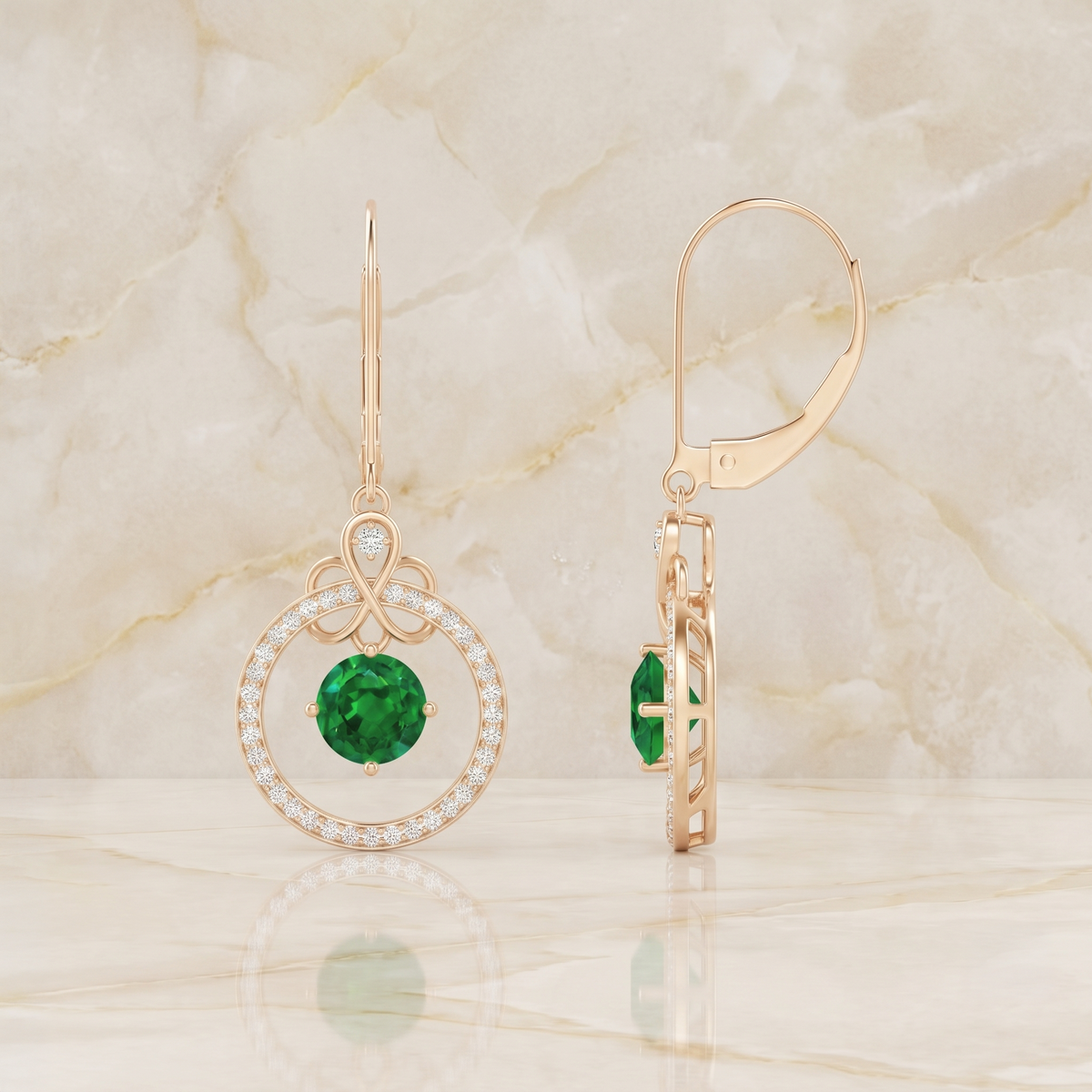 Emerald Halo Circle Drop Earrings