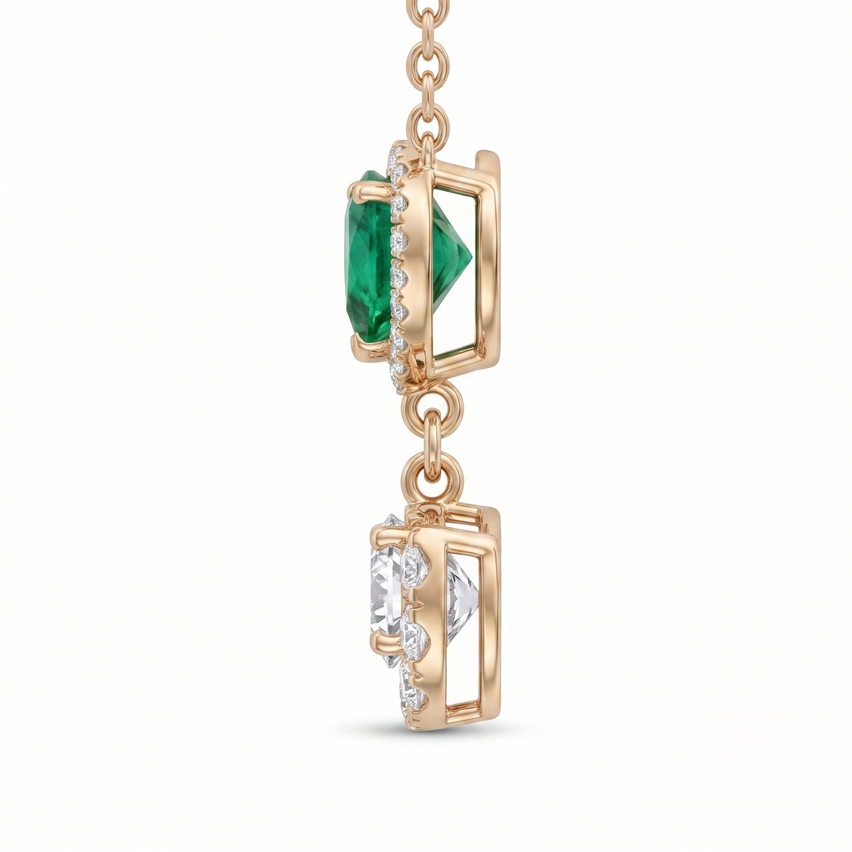 Emerald Heart Halo Crescent Pendant