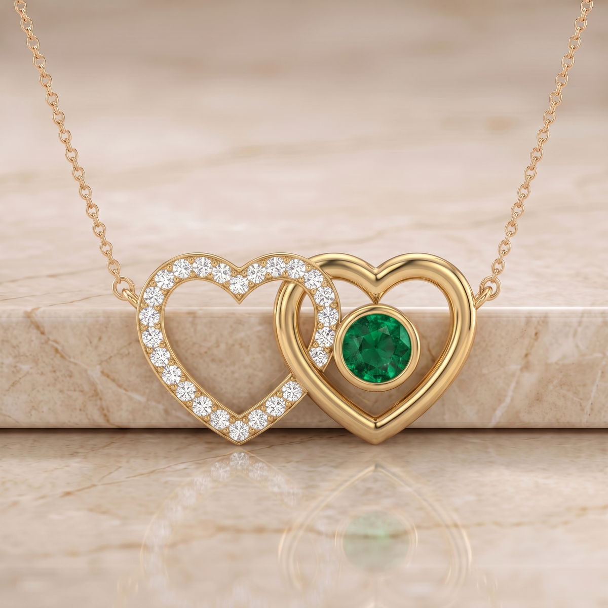 Emerald Interlocking Double Heart Pendant