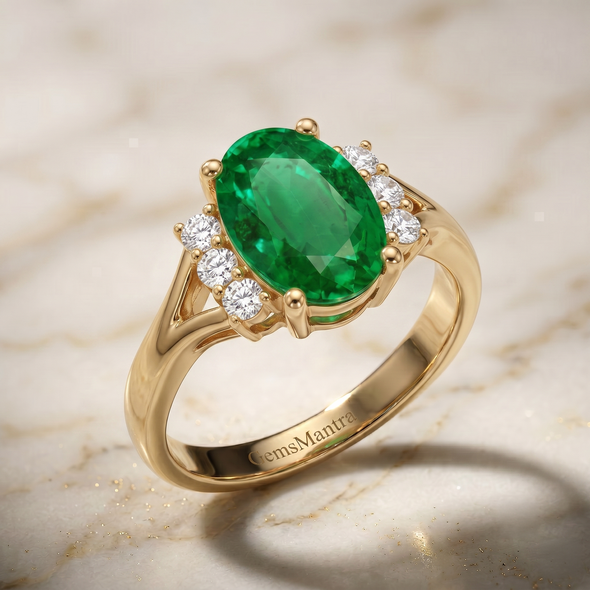 Emerald Infinity Ring in Gold Finish
