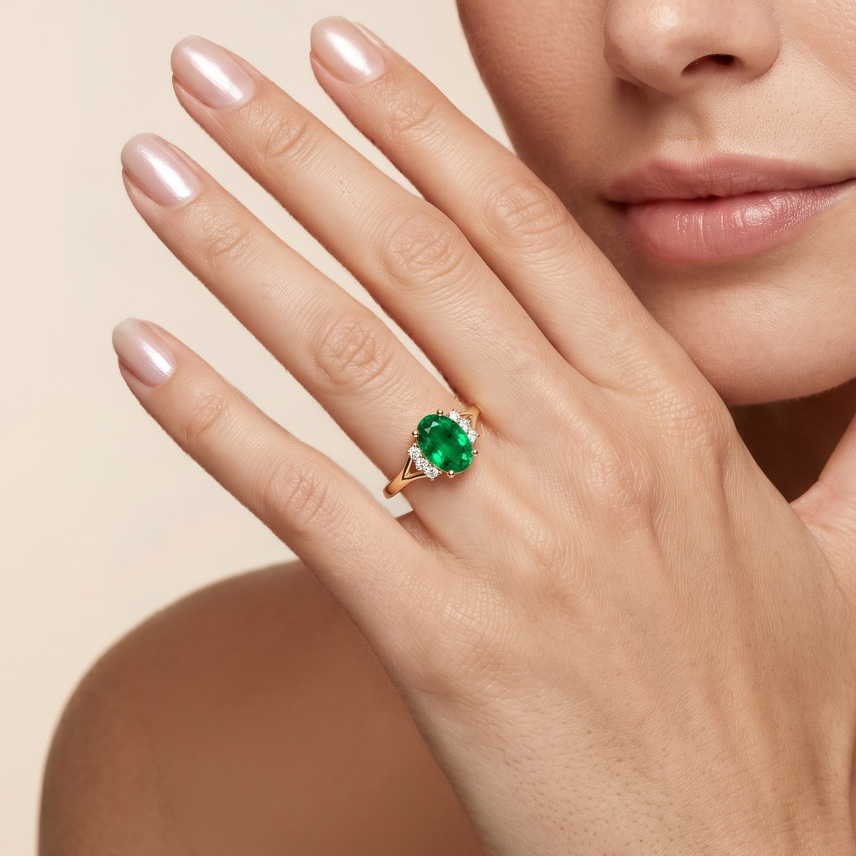 Emerald Infinity Ring in Gold Finish