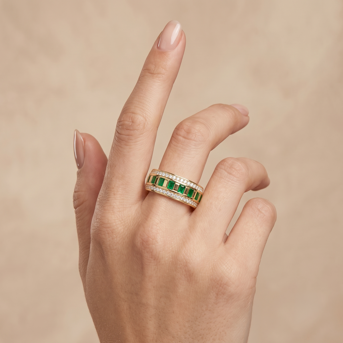 Emerald Luxe Eternity Band in Gold Finish