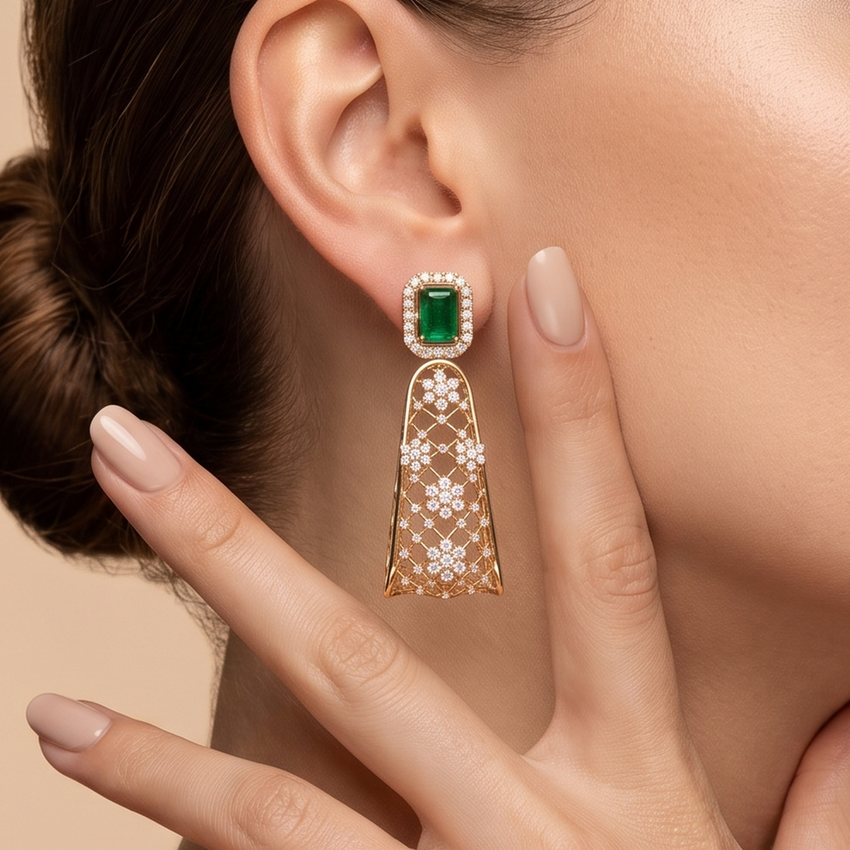 Emerald Lattice Fan Drop Earrings