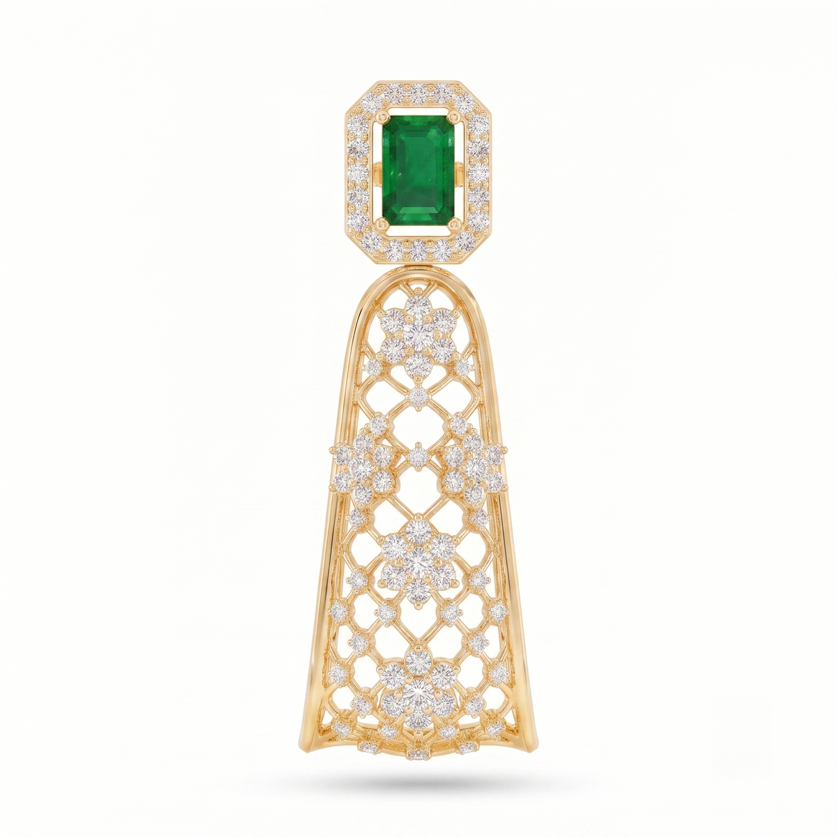 Emerald Lattice Fan Drop Earrings