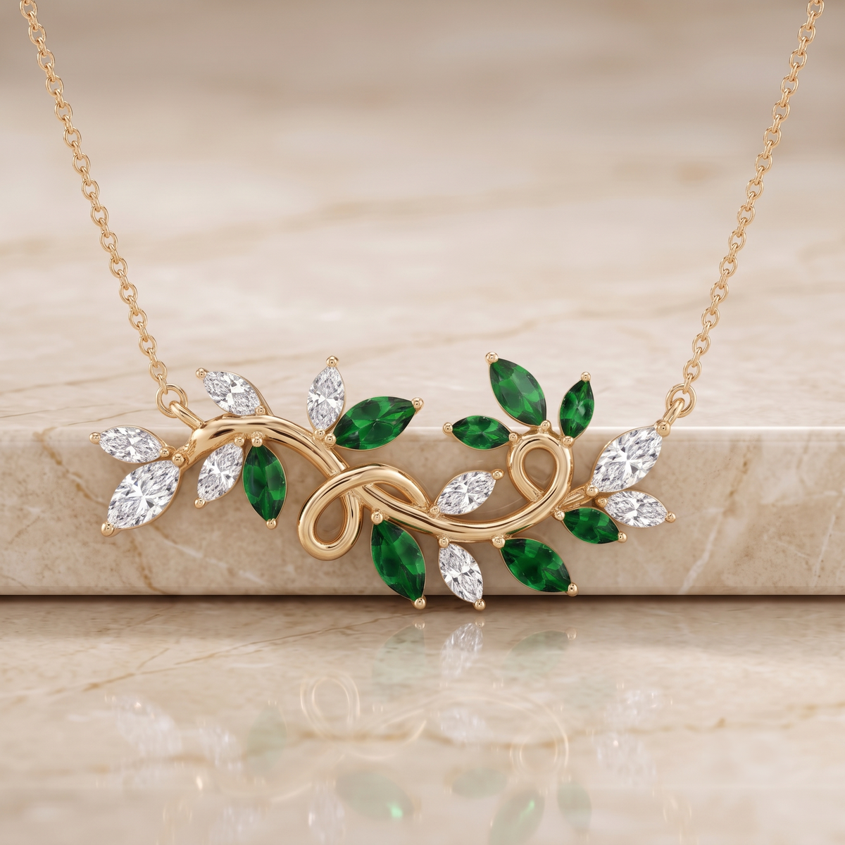 Emerald Leaf Vine Necklace