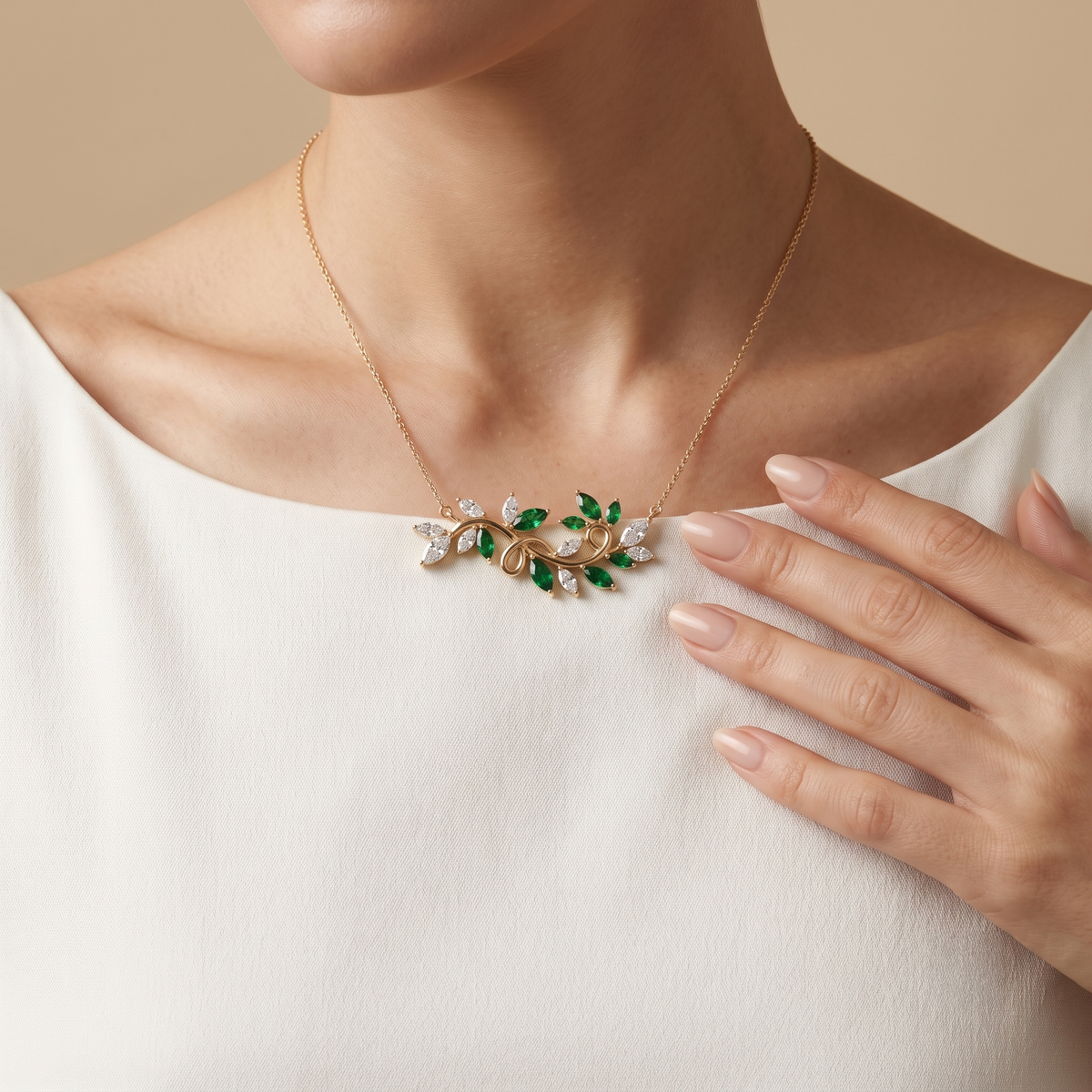 Emerald Leaf Vine Necklace