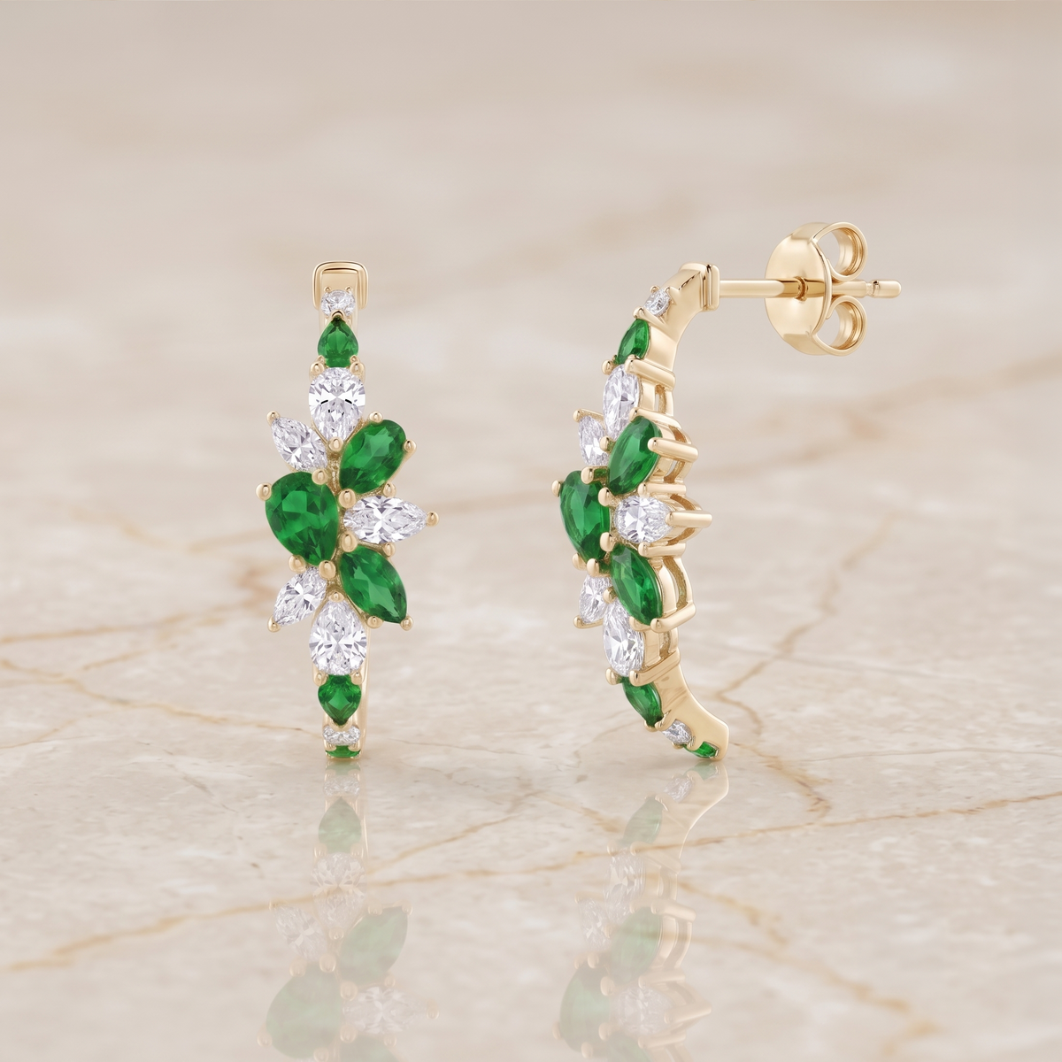Emerald Marquise Cluster Ear Climbers