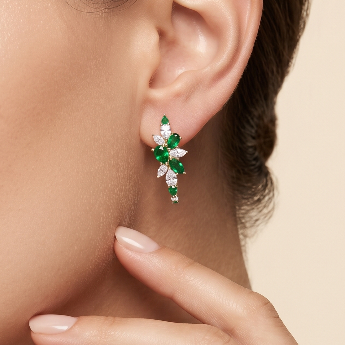 Emerald Marquise Cluster Ear Climbers
