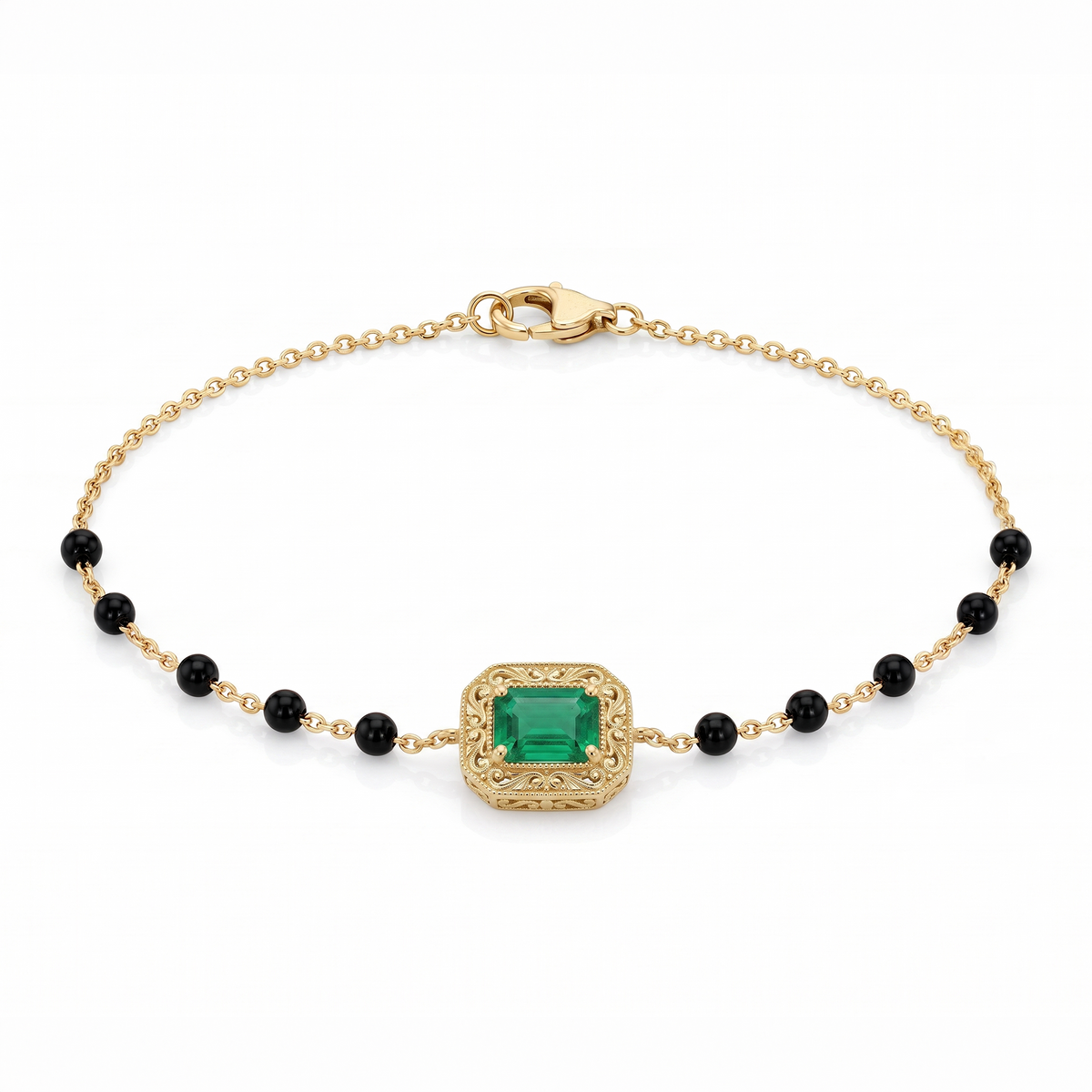 Emerald and Onyx Chain Bracelet