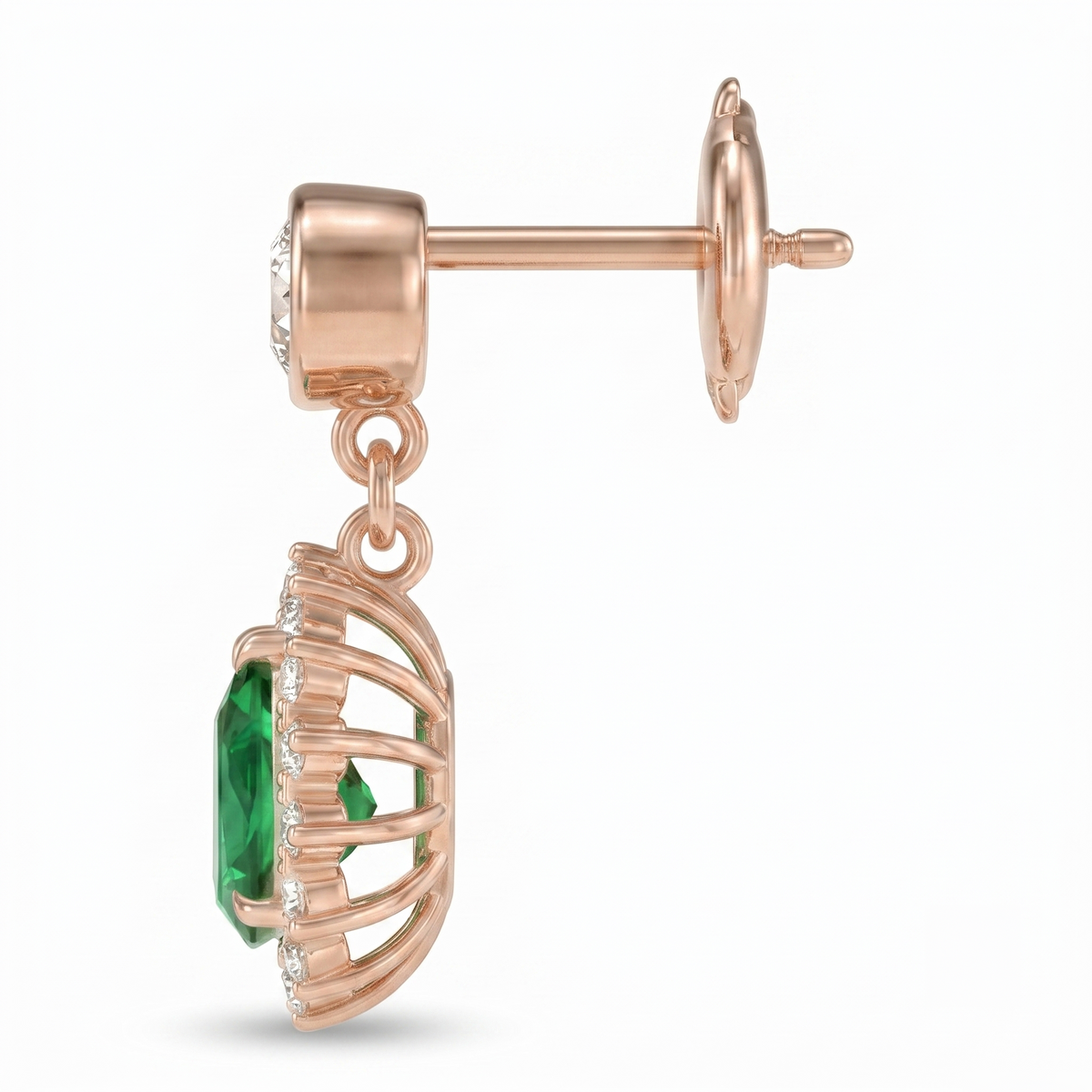 Emerald Oval Halo Drop Earrings