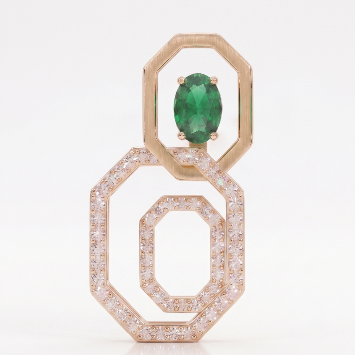 Emerald Octagon Halo Drop Earrings