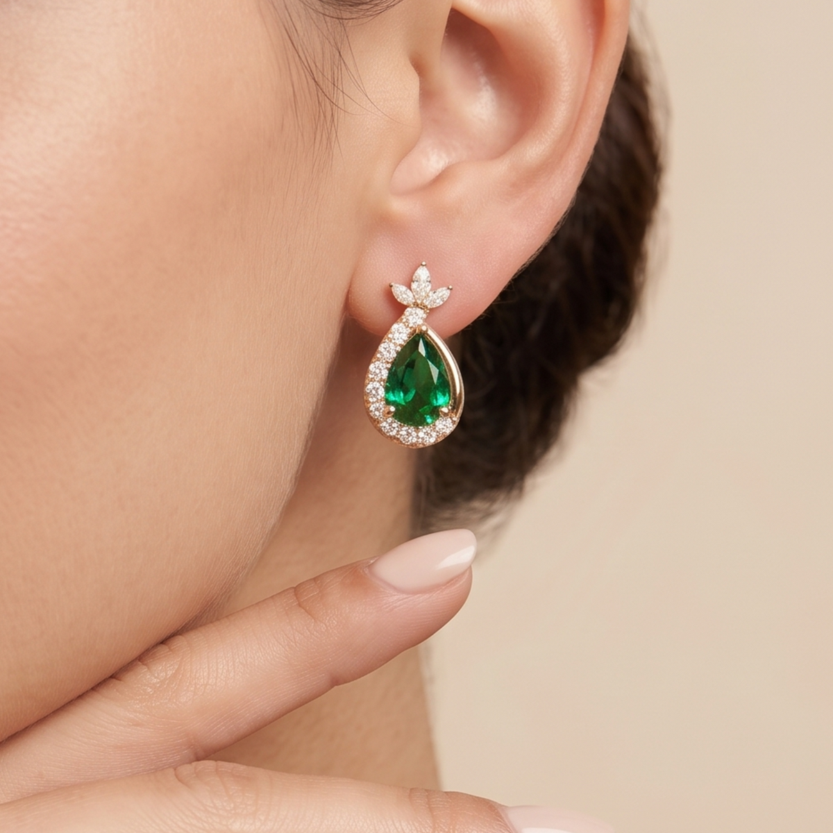 Emerald Pear Halo Starburst Earrings