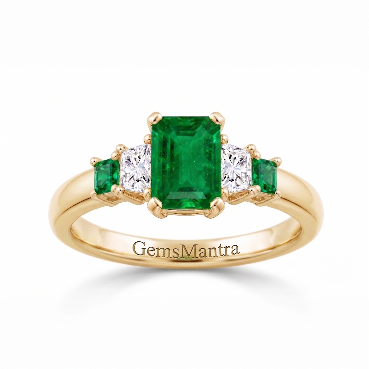 Emerald Royale Three-Stone Ring in Gold Finish