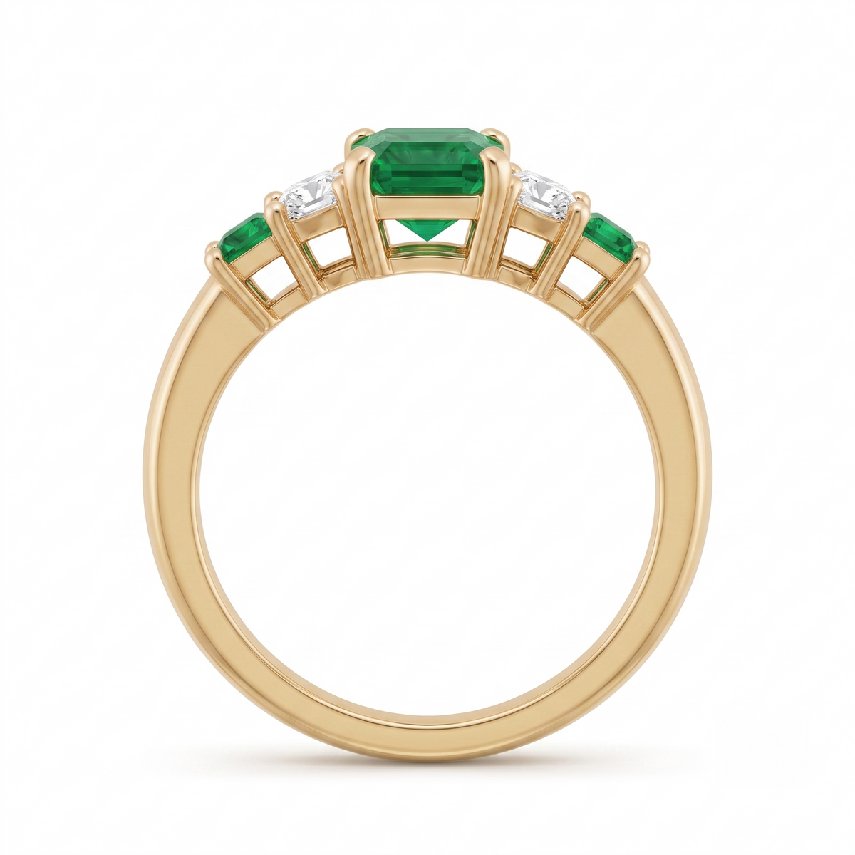 Emerald Royale Three-Stone Ring in Gold Finish
