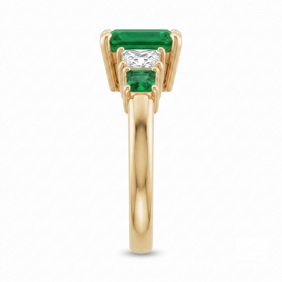 Emerald Royale Three-Stone Ring in Gold Finish