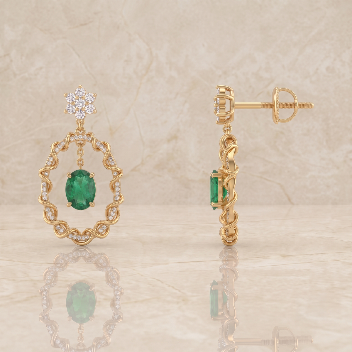 Emerald Rope Circle Drop Earrings