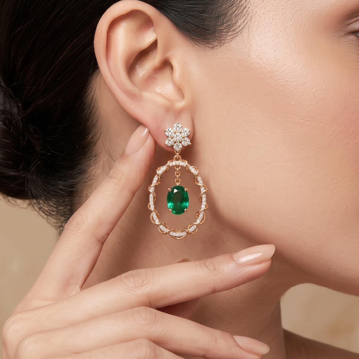 Emerald Rope Circle Drop Earrings