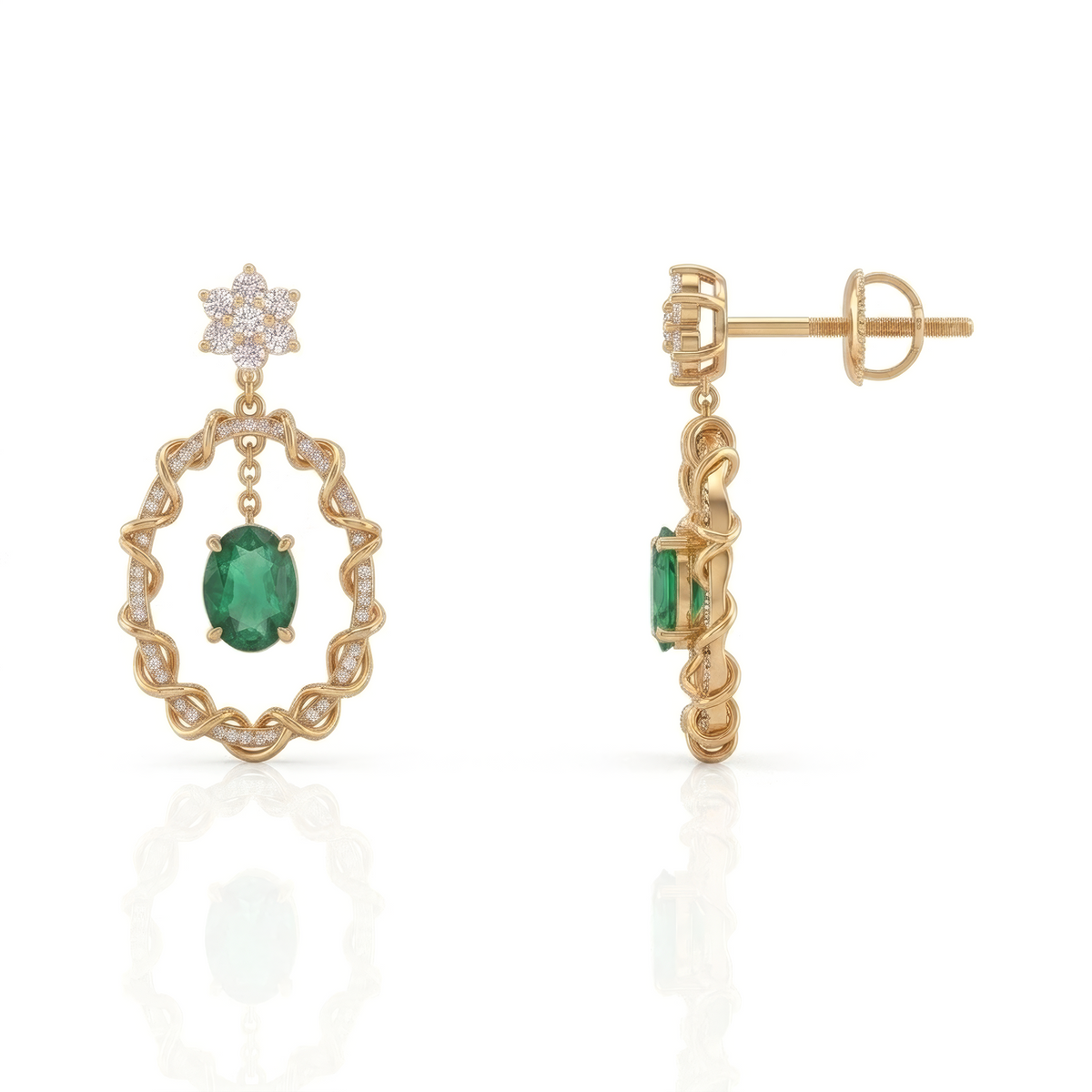 Emerald Rope Circle Drop Earrings
