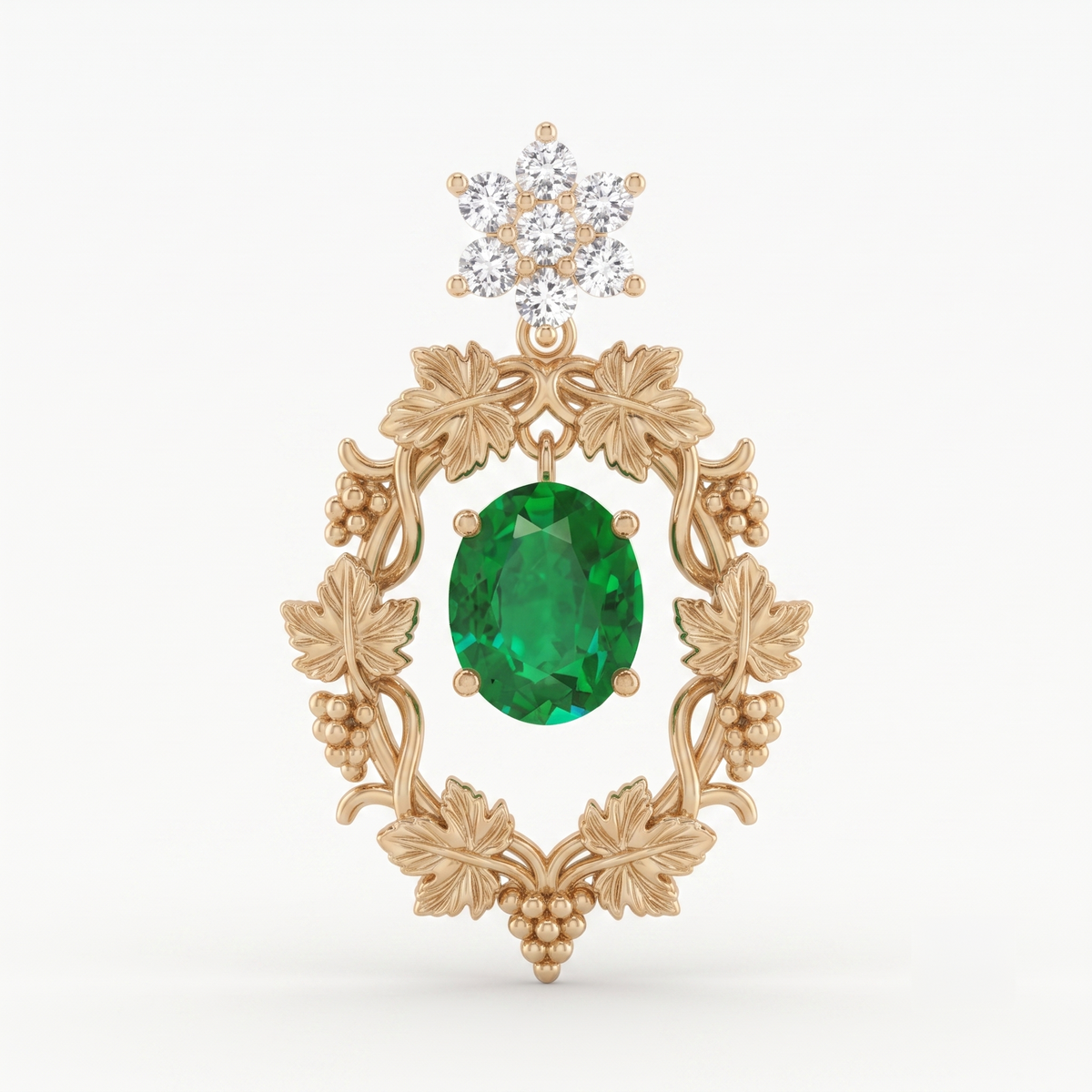 Emerald Sunburst Halo Drop Earrings