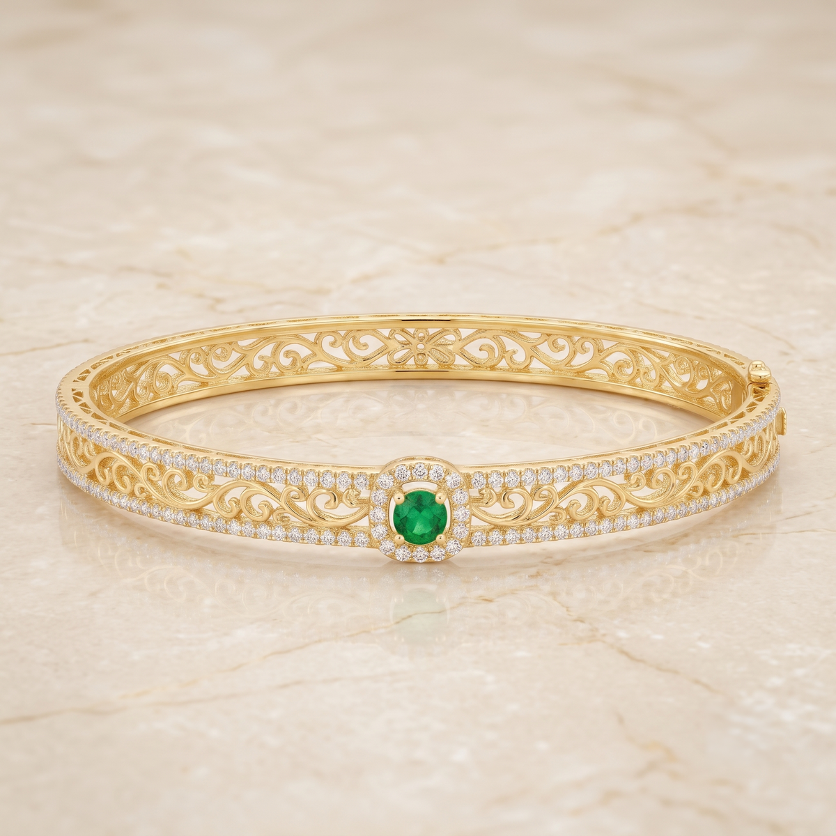 Emerald Solitaire Filigree Bangle