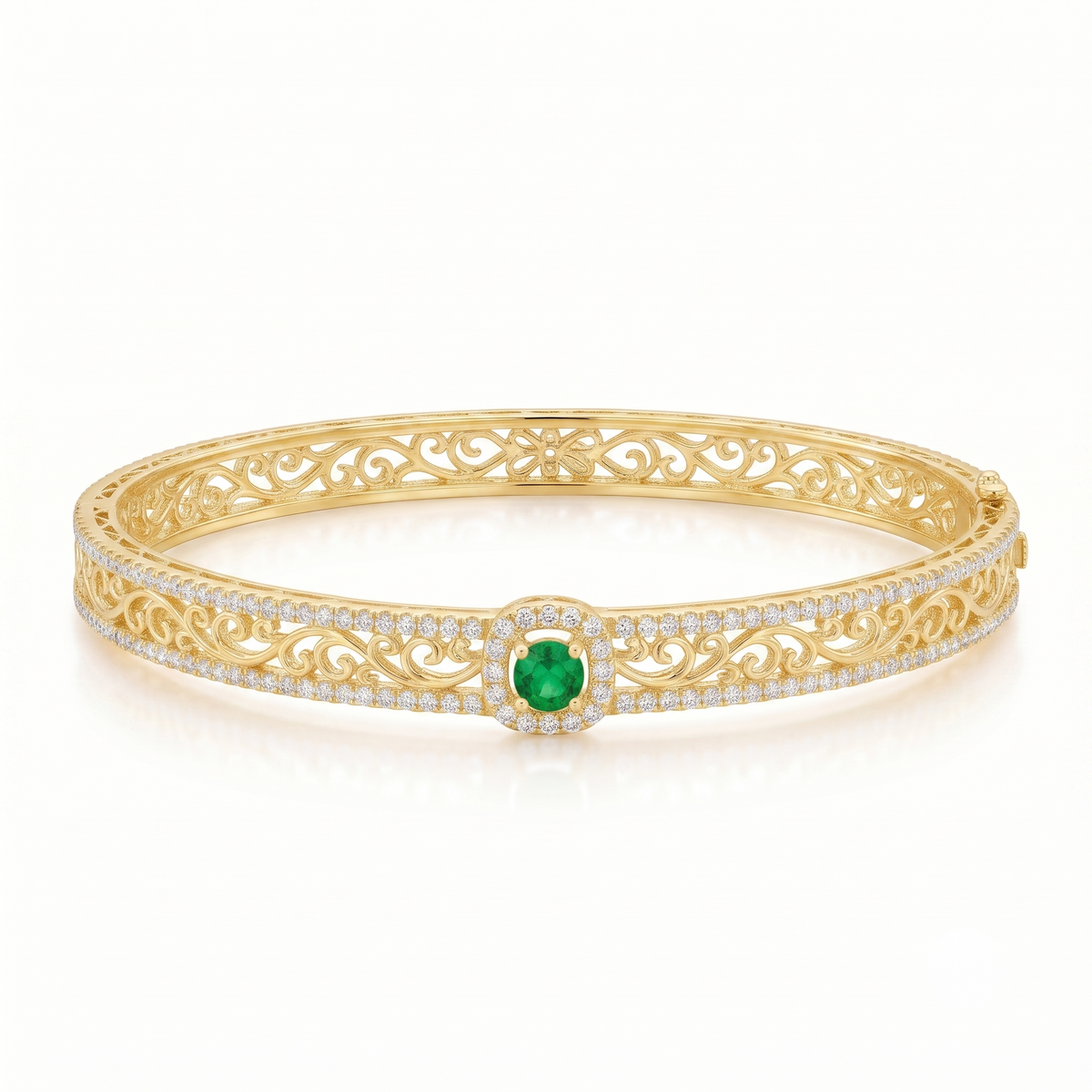 Emerald Solitaire Filigree Bangle