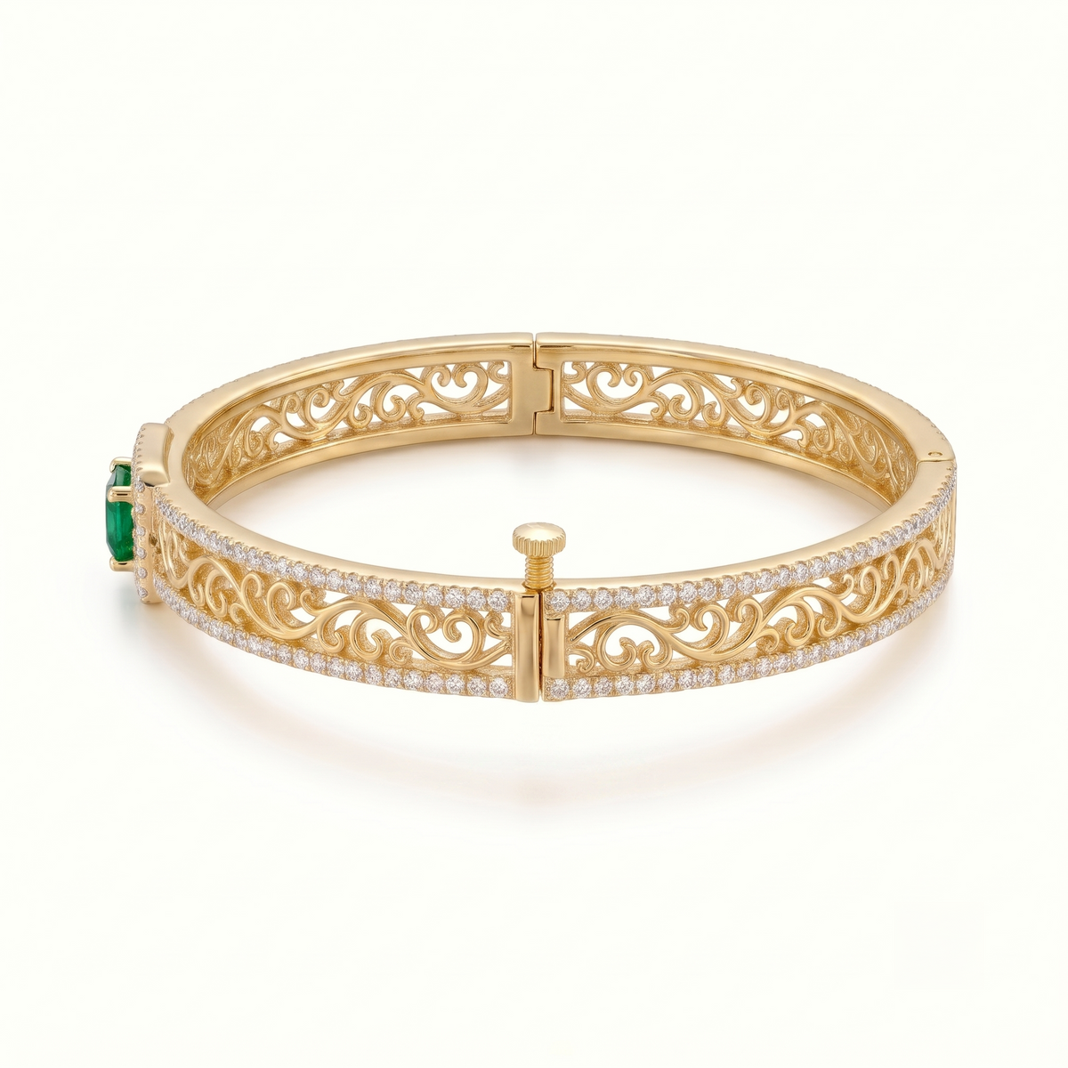 Emerald Solitaire Filigree Bangle