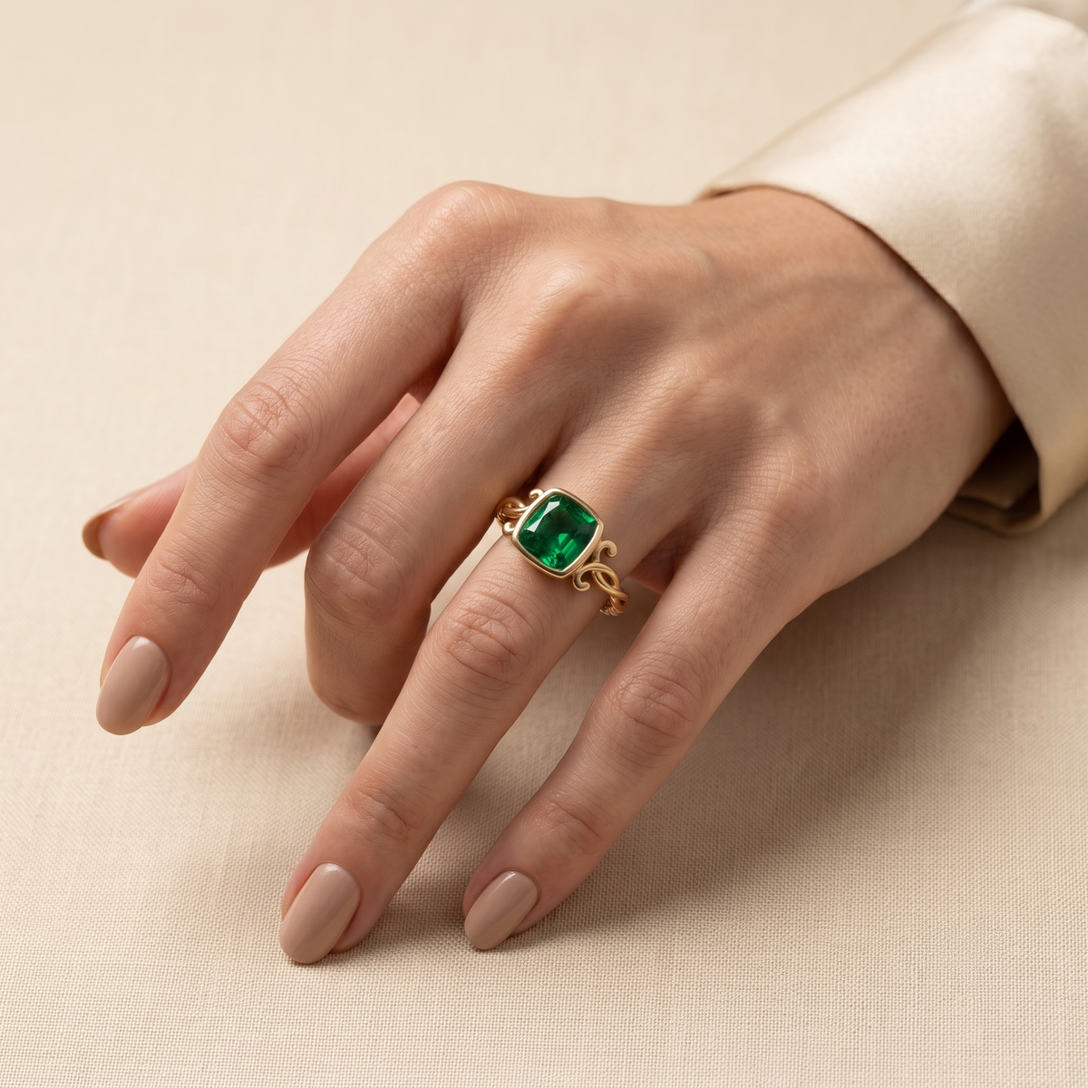 Emerald Solitaire Ring in Gold Finish