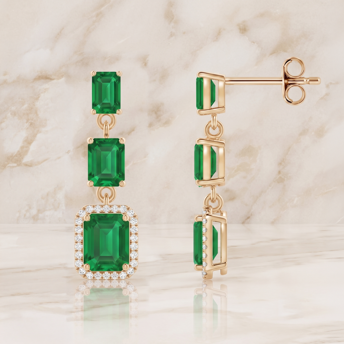 Emerald Trio Cascade Drop Earrings