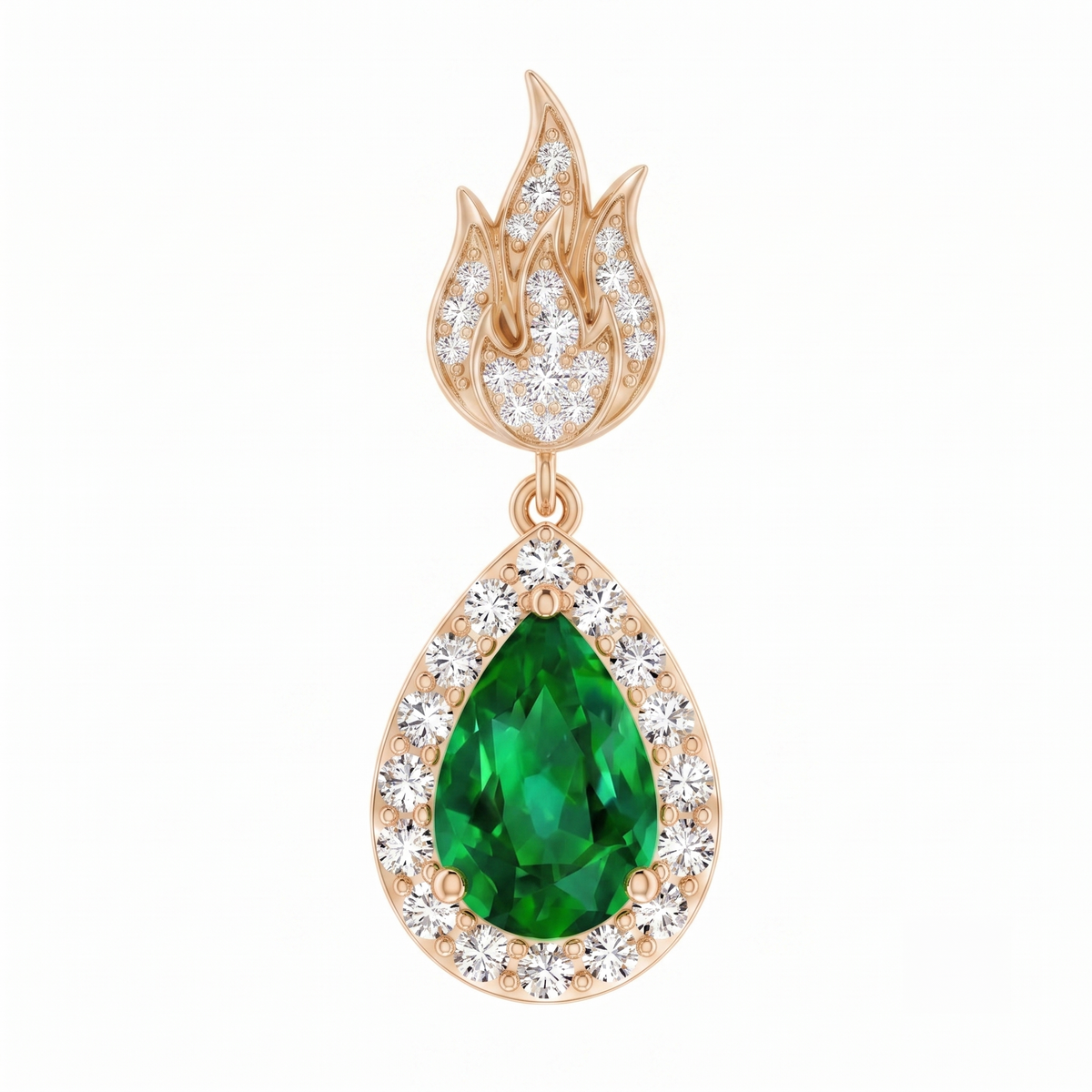 Emerald Teardrop Flame Halo Drop Earrings