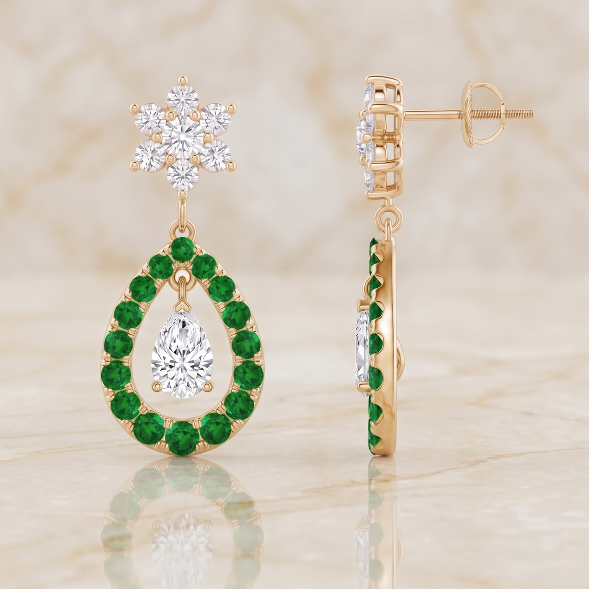 Emerald Teardrop Snowflake Drop Earrings