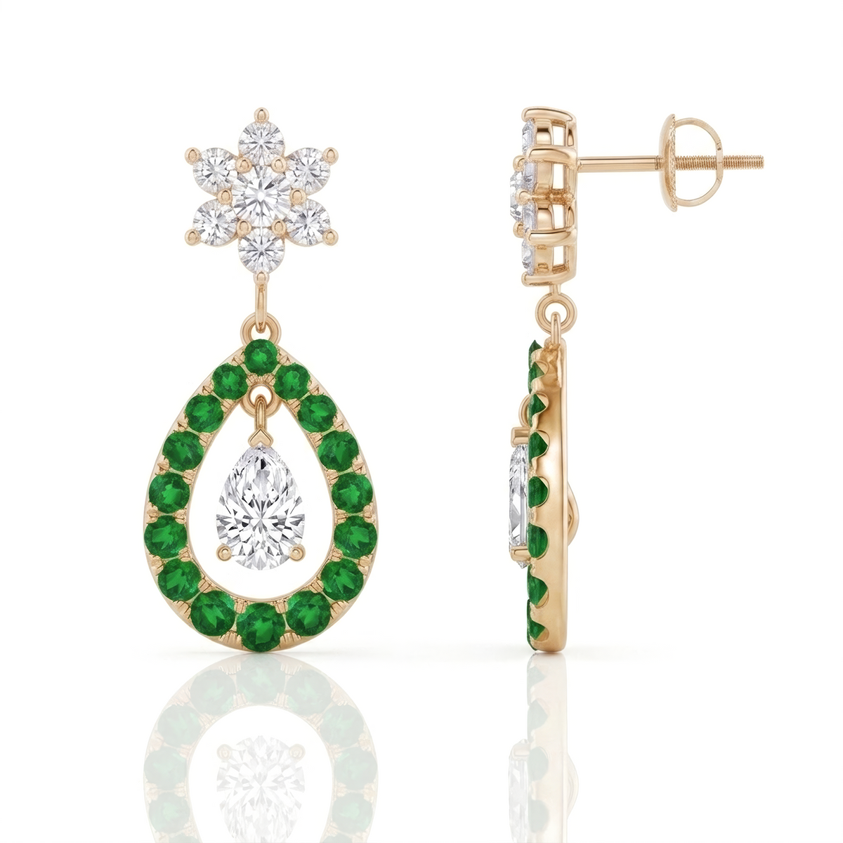 Emerald Teardrop Snowflake Drop Earrings