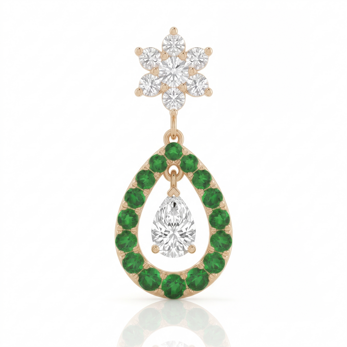 Emerald Teardrop Snowflake Drop Earrings