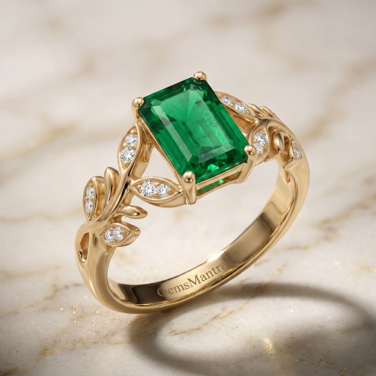 Emerald Vine Ring in Gold Finish