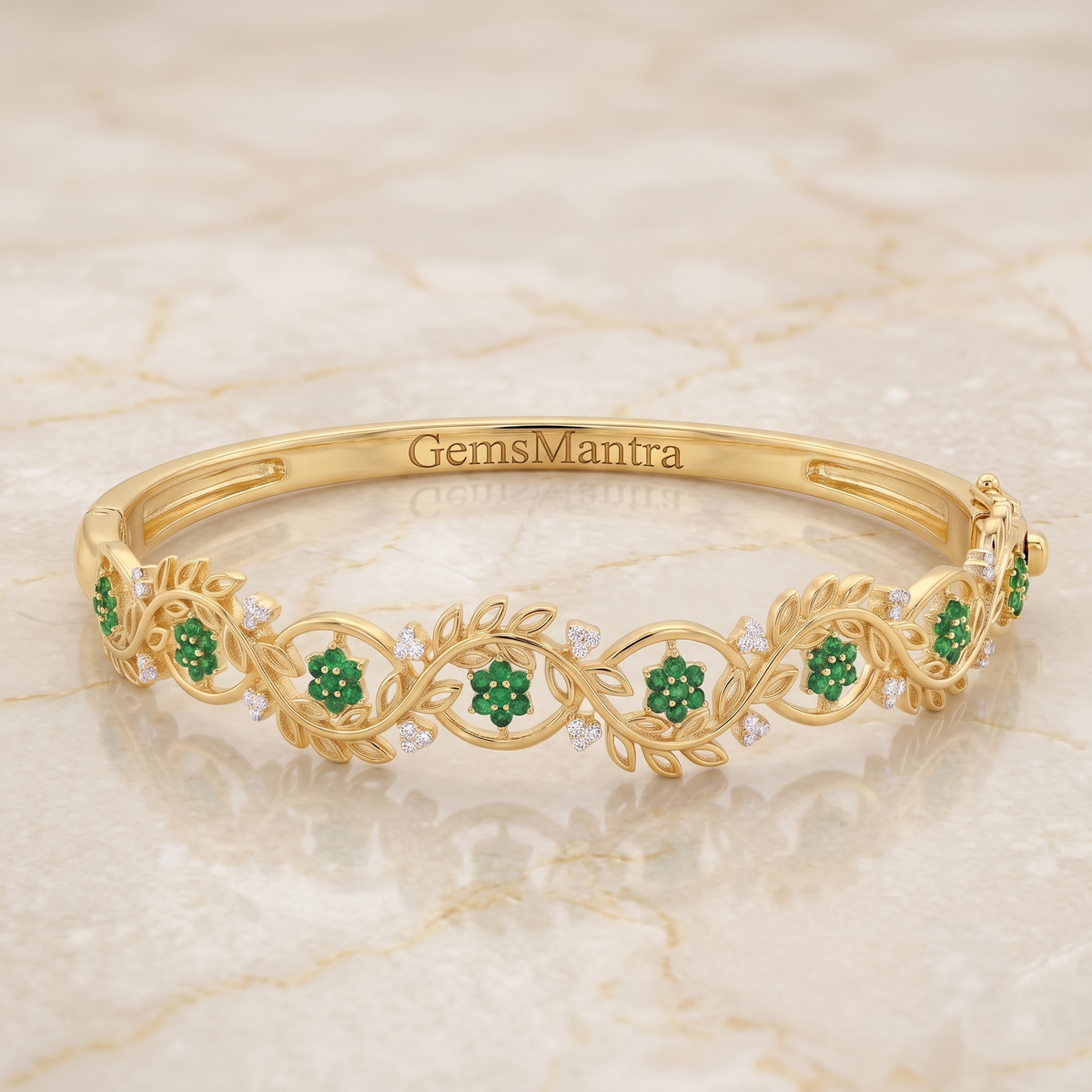 Floral Emerald Gold Bangle