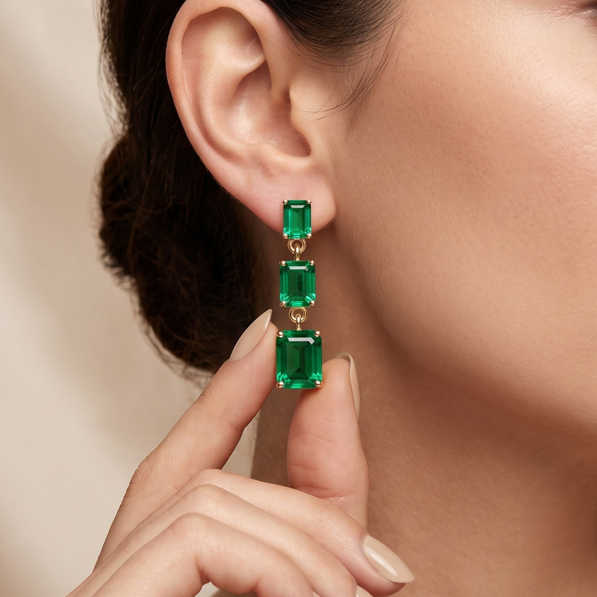 Graduated Emerald Cut Trio Drop Earrings