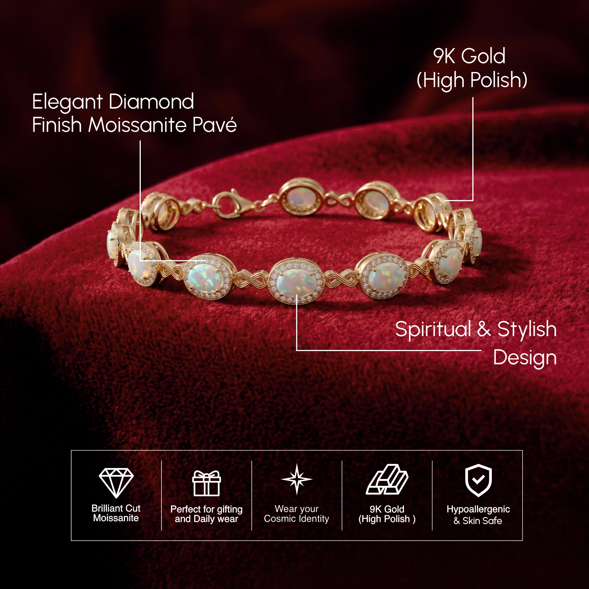 Classic Oval Opal Halo Tennis Bracelet