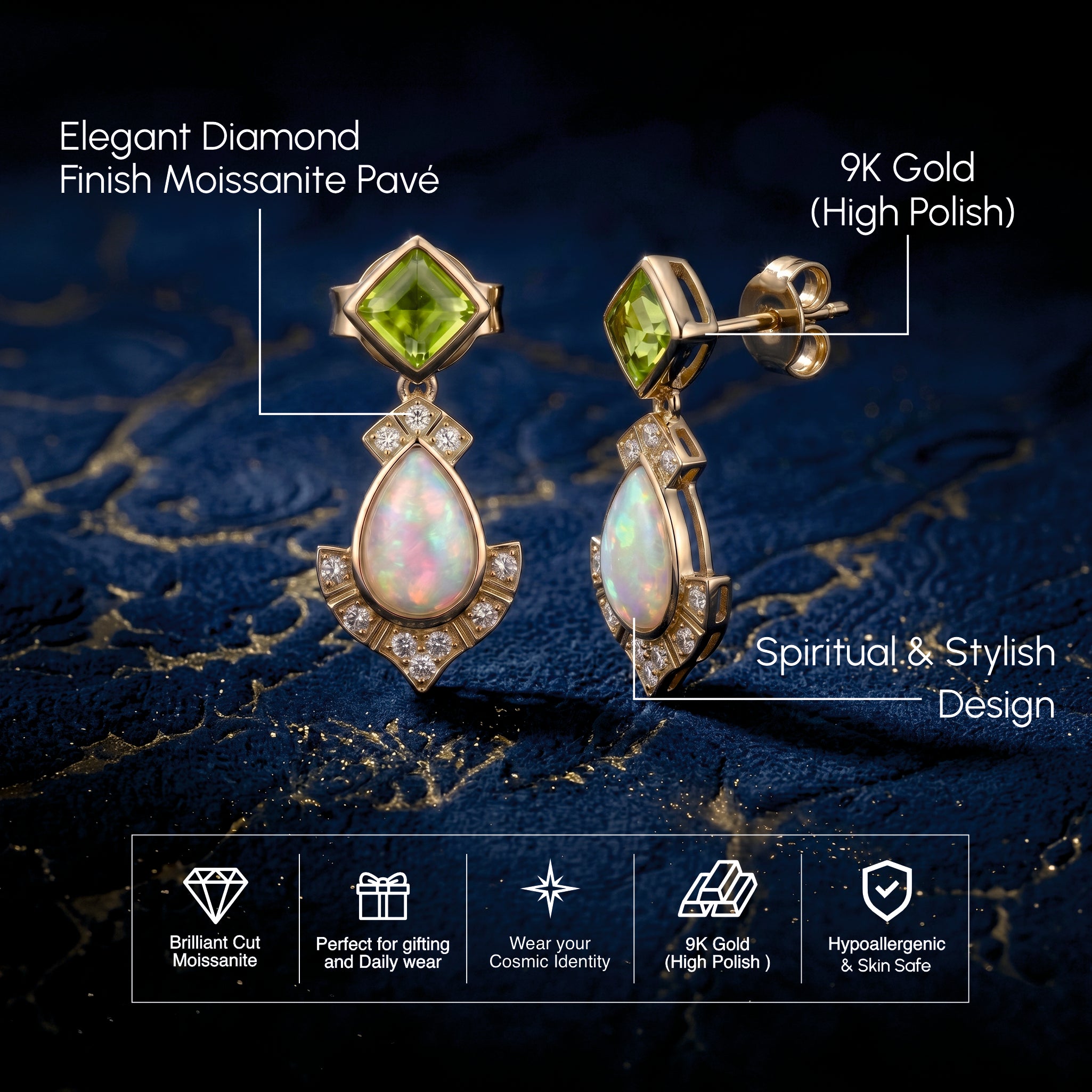 Peridot and Pear Opal Drop Stud Earrings – for Women