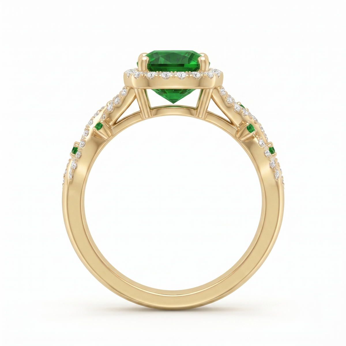 Regal Emerald Halo Ring in Gold Finish