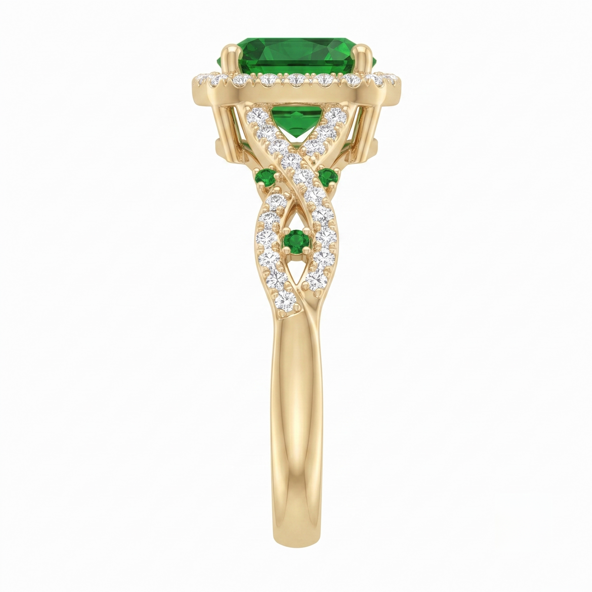 Regal Emerald Halo Ring in Gold Finish