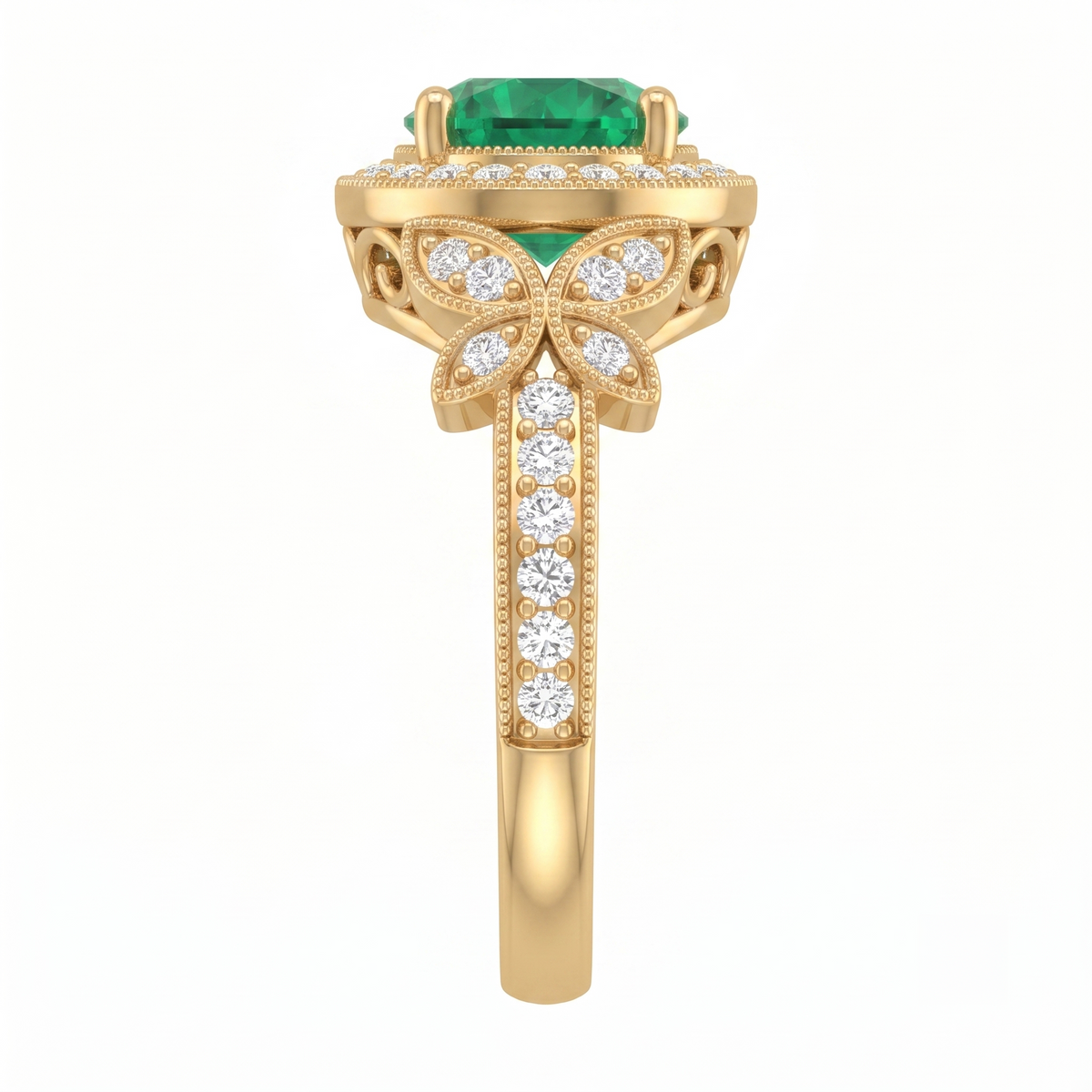Royal Emerald Halo Ring in Gold Finish
