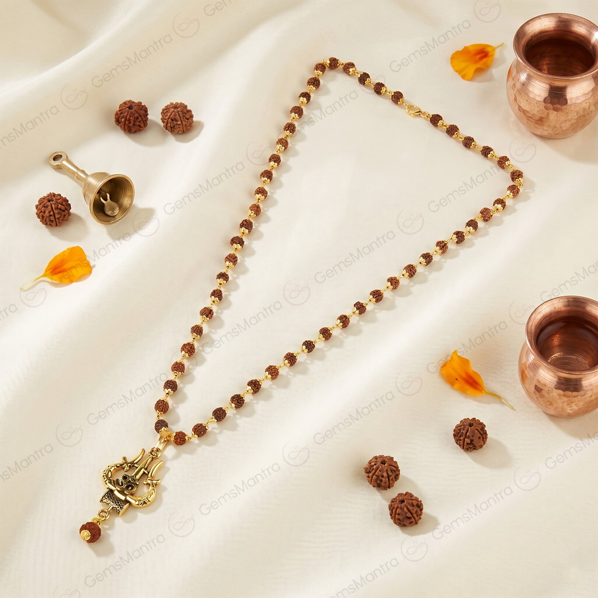 Original Shiv Trishul Rudraksha Mala (Gold)