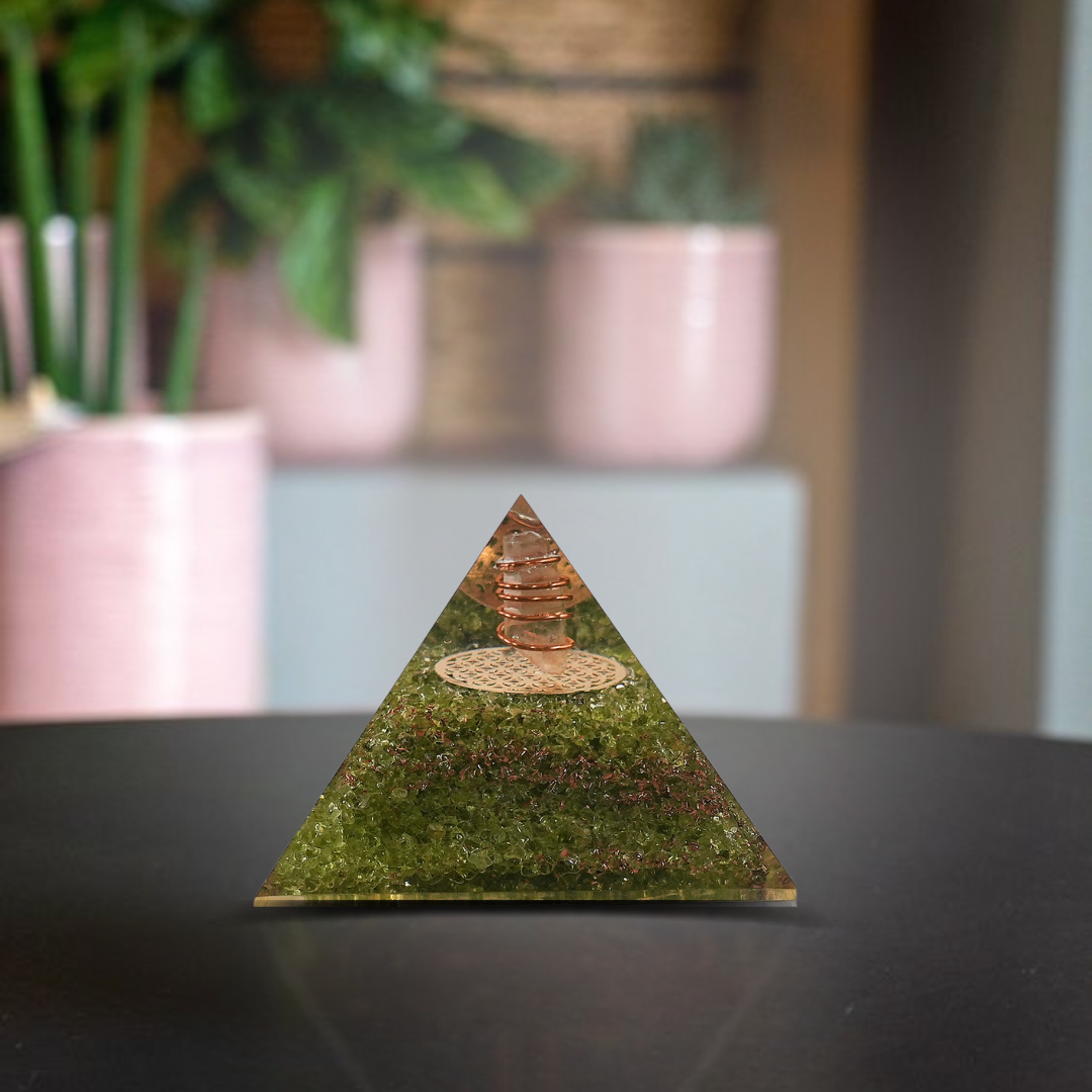 Peridot Orgonite Pyramid/Orgone Pyramid