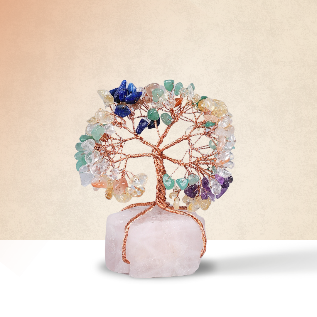 Multi Stone With Raw Rose Quartz Tree