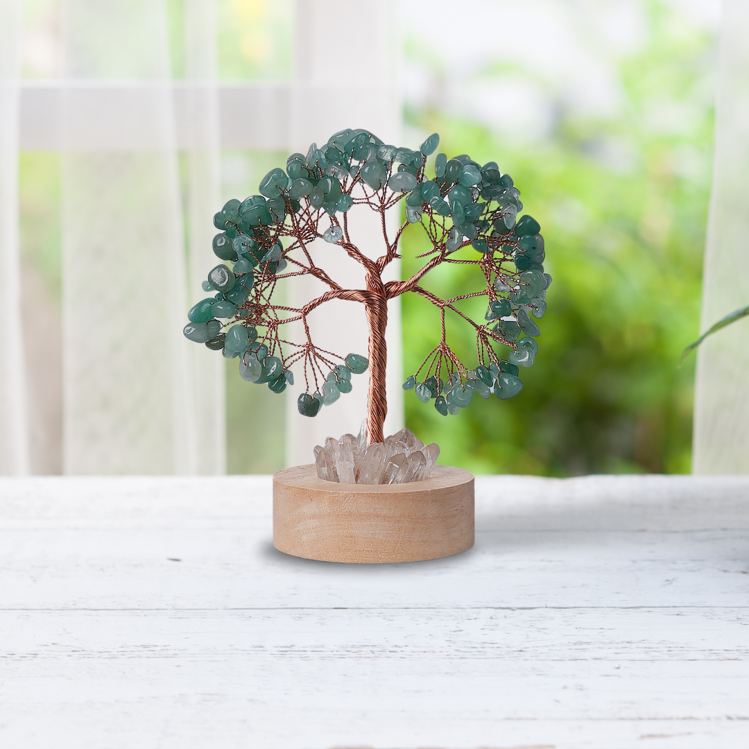 Green Aventurine Tree With Clear Quartz Light Lamp