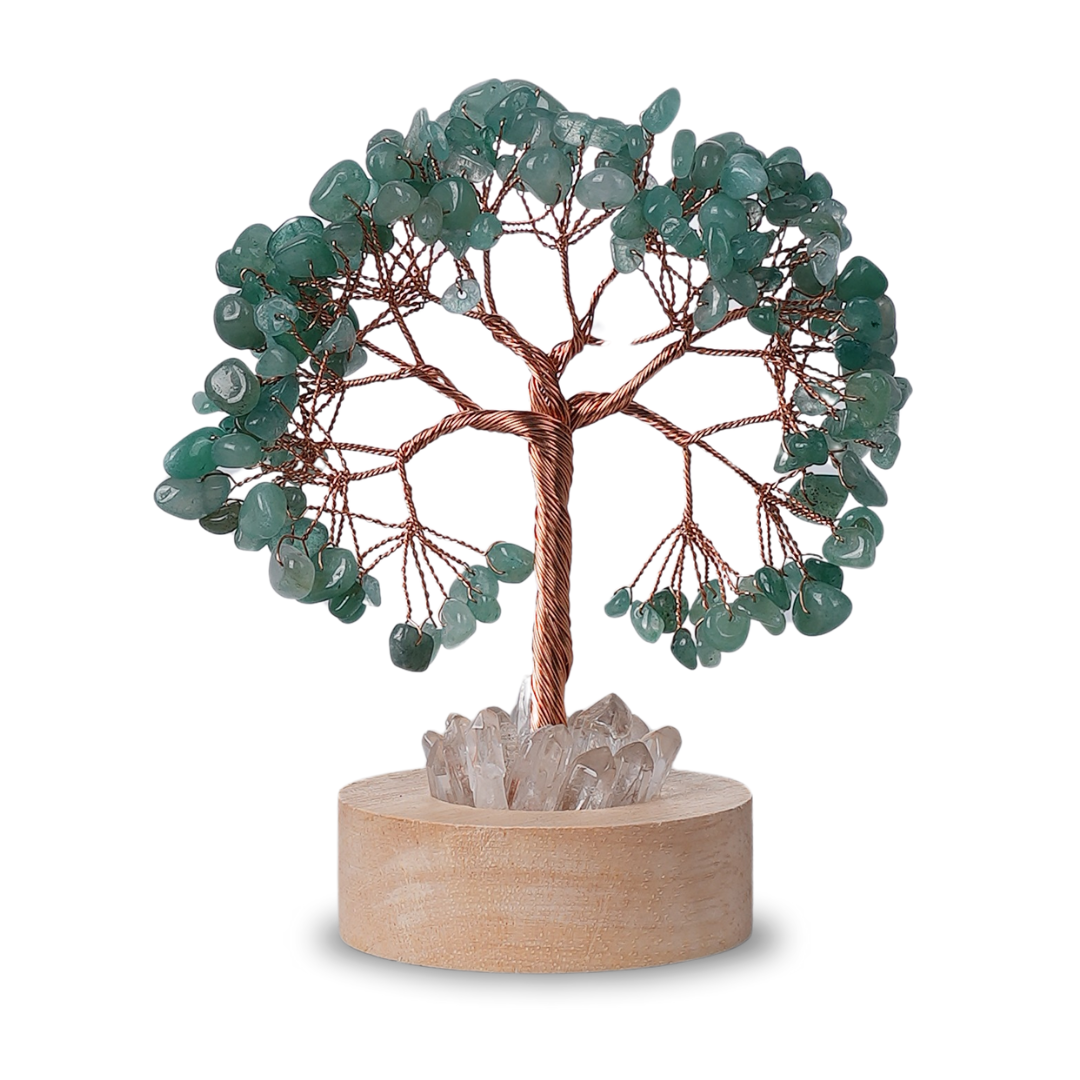 Green Aventurine Tree With Clear Quartz Light Lamp