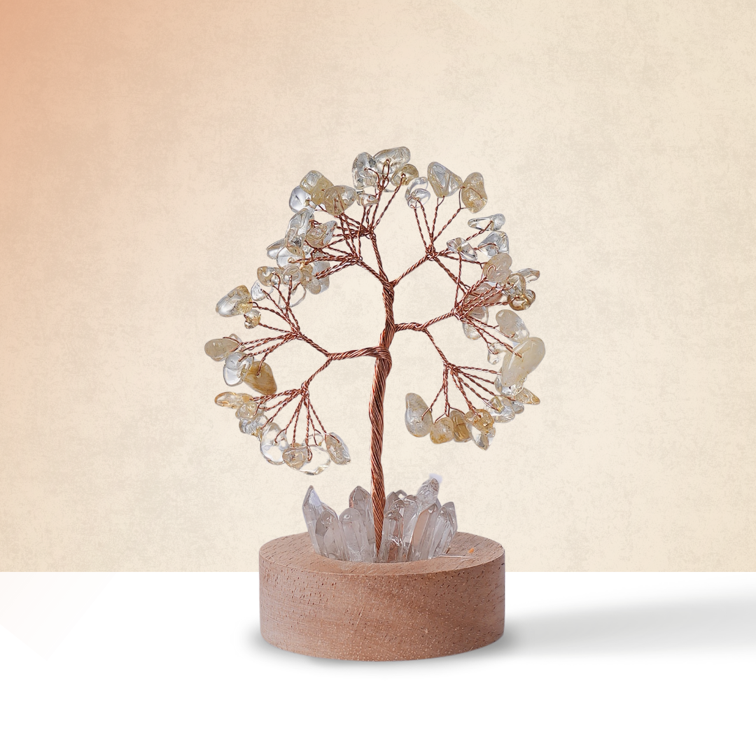 Citrine Tree With Clear Quartz Pencil Light Lamp